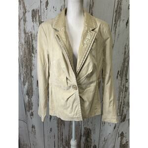 Bradley Bayou Light Tan Leather Snake Skin Collar Jacket